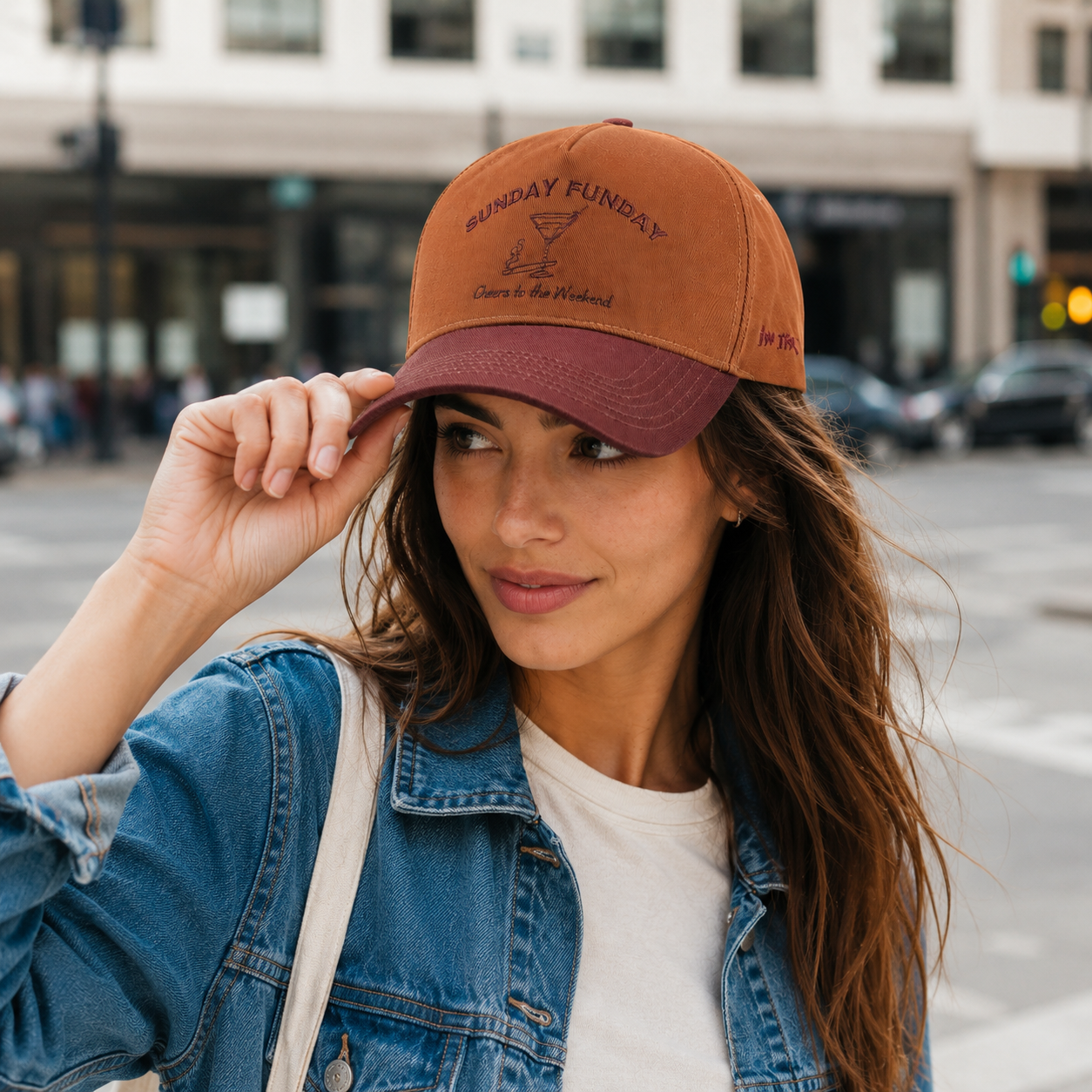 Two-Tone Flat Embroidered Brown Cotton Twill Baseball Cap