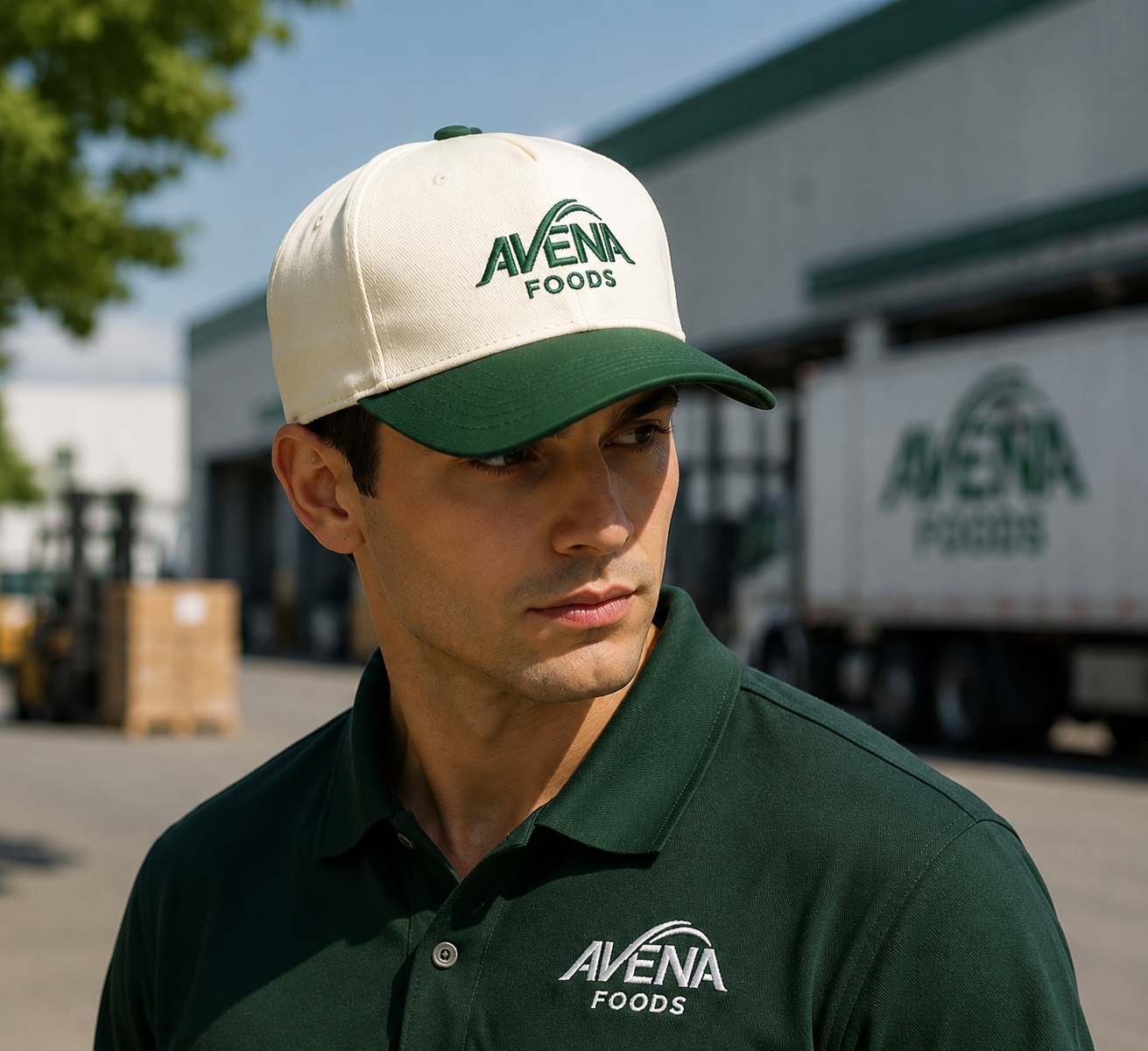 Ivory Green Two-Tone Embroidered Cotton Twill Baseball Cap