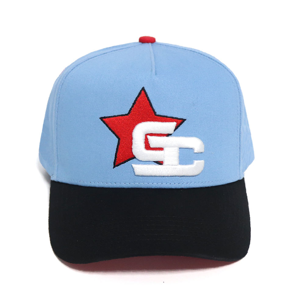 Light Blue and Black Star Logo 5 Panel Baseball Cap
