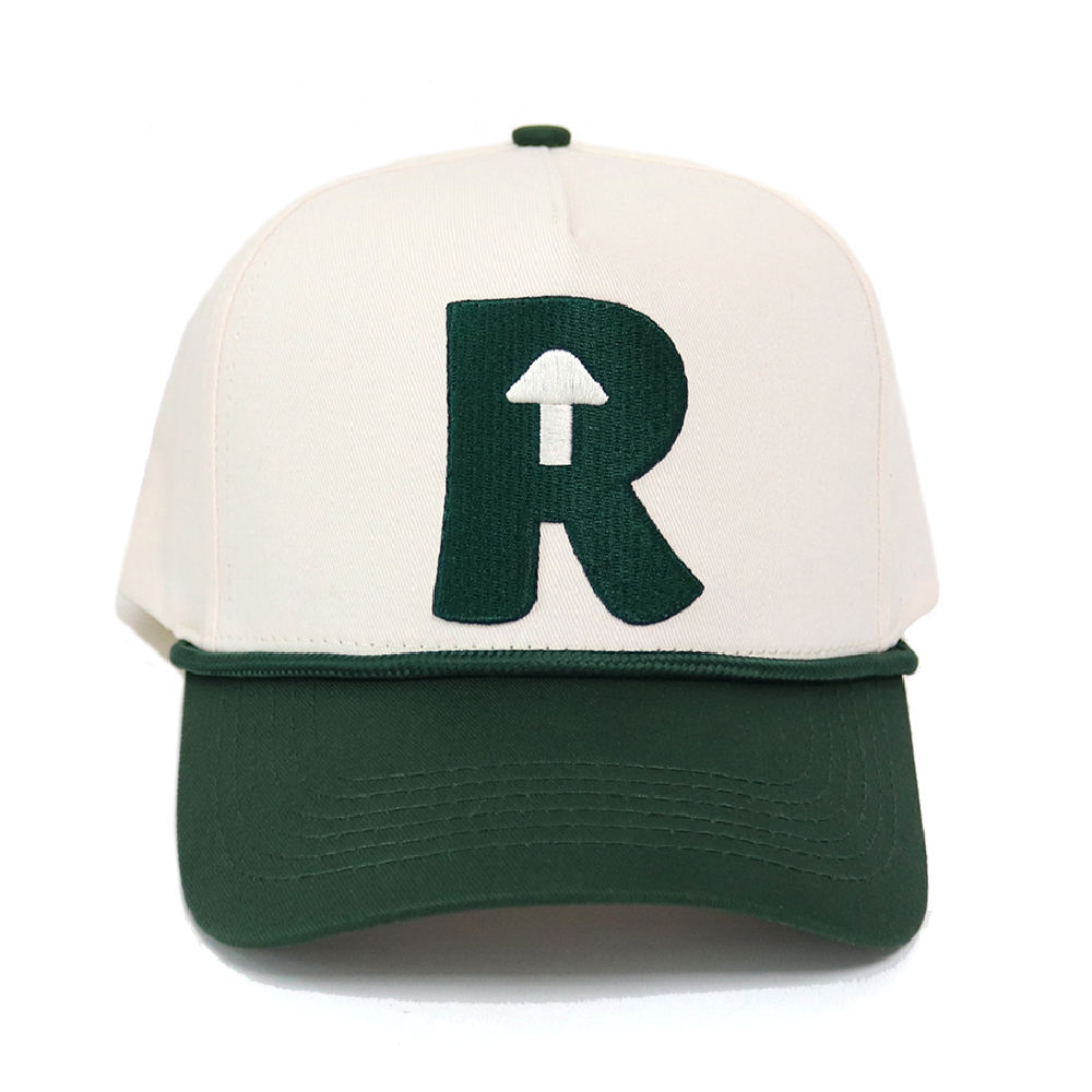 Two Tone Green White Embroidered Letter Baseball Cap Adjustable Cotton Twill Hat