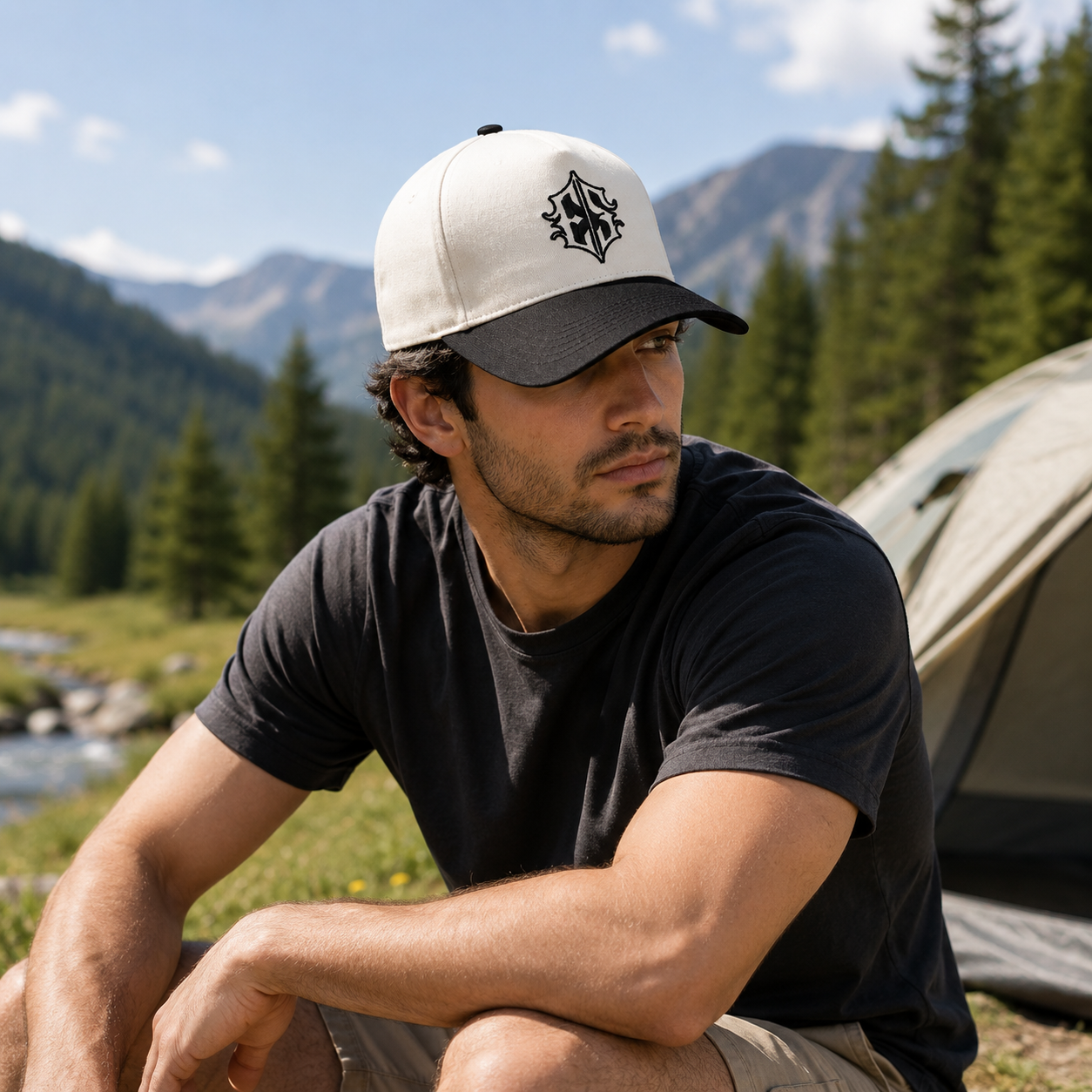 Two-Tone Shield Logo Embroidered Cotton Twill Baseball Cap