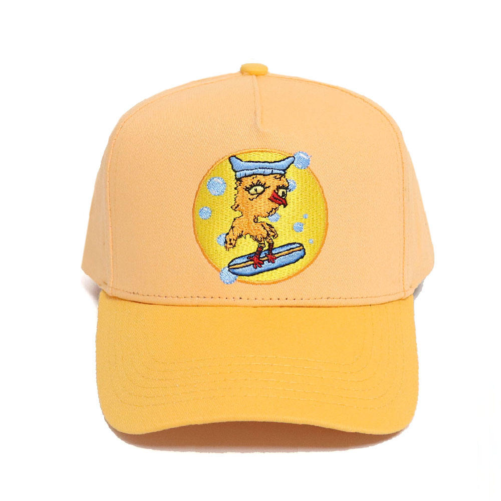 Cute Cartoon Chick Embroidered Yellow 5 Panel Baseball Cap