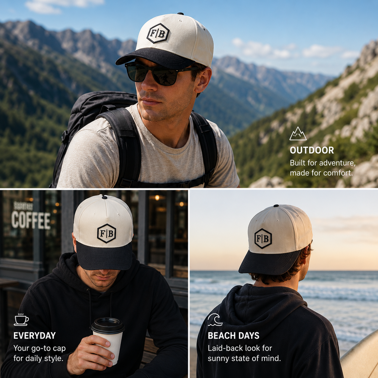 Two-Tone Cotton Twill Baseball Cap with Flat Embroidered Logo