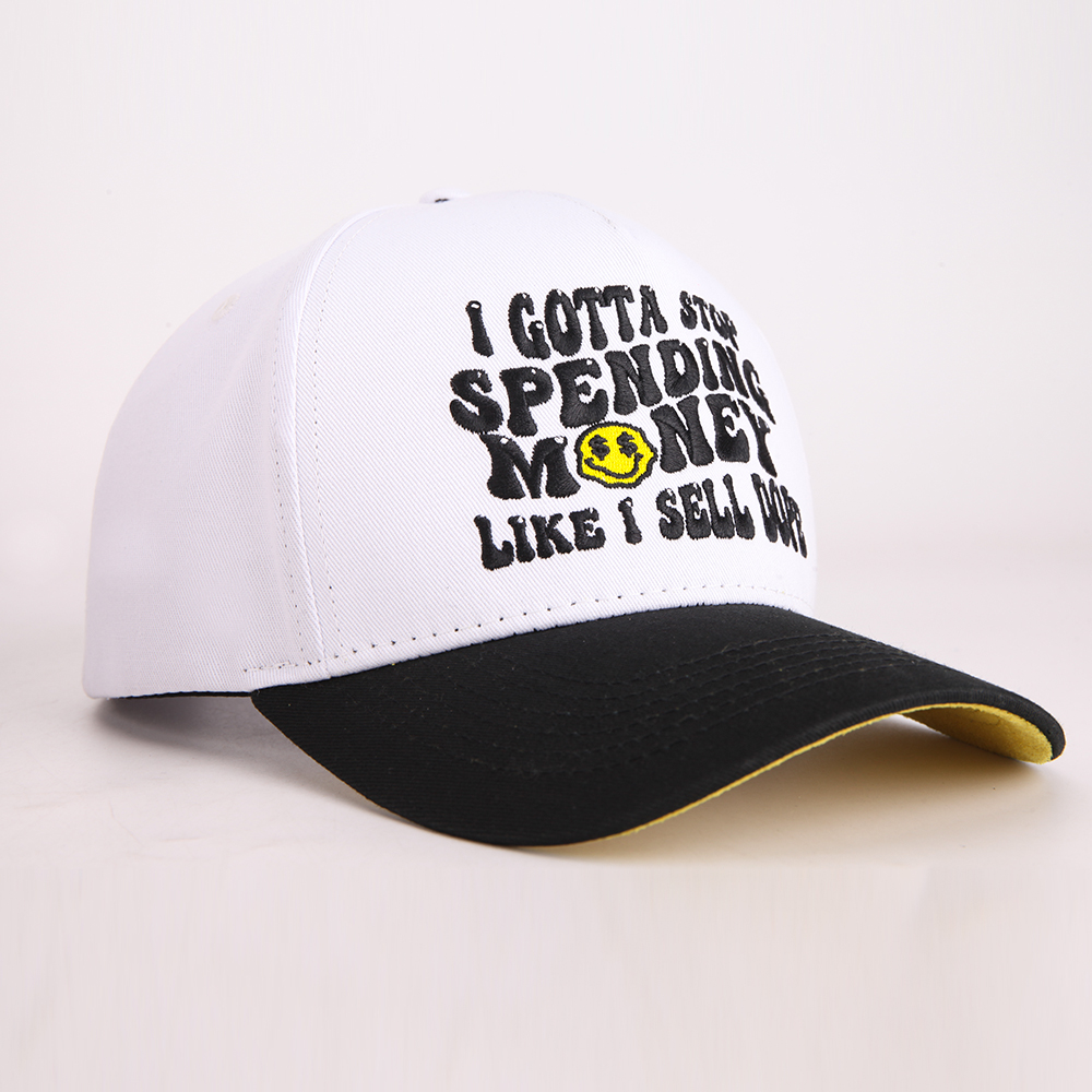 White and Black Two Tone Baseball Cap with Embroidered Text Logo, Casual Cotton Twill Streetwear Hat