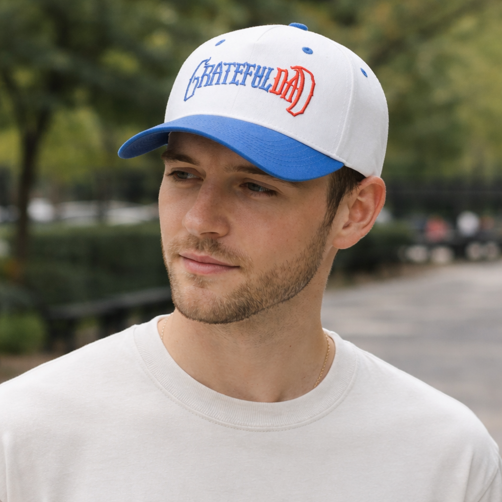Grateful Dad Two-Tone Baseball Cap – Blue Brim Flat Embroidery Hat