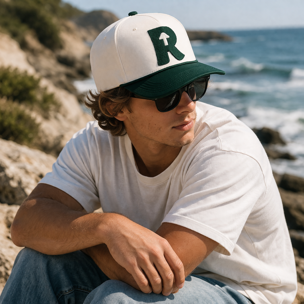 Two Tone Green White Embroidered Letter Baseball Cap Adjustable Cotton Twill Hat