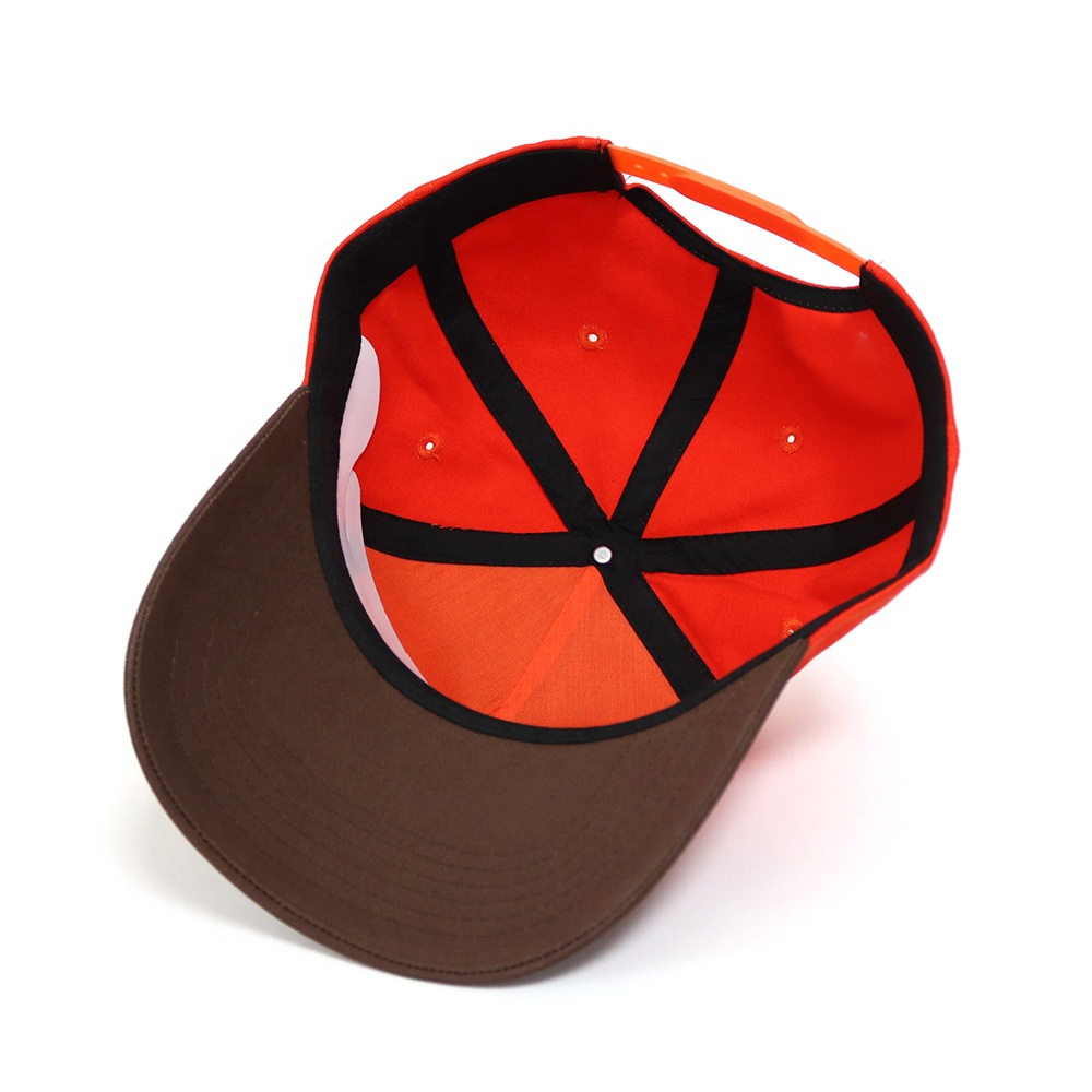 Orange and Brown Curved Brim Trucker Cap with Embroidered Graphic Logo