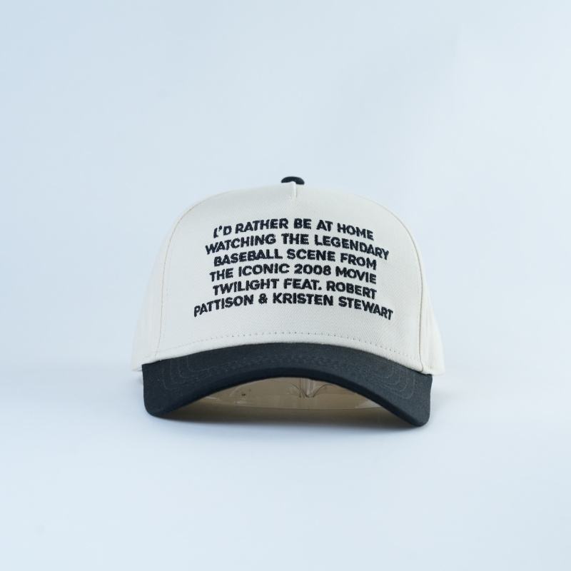 Two Tone Embroidered Text 5 Panel Cotton Twill Baseball Cap with Adjustable Strap