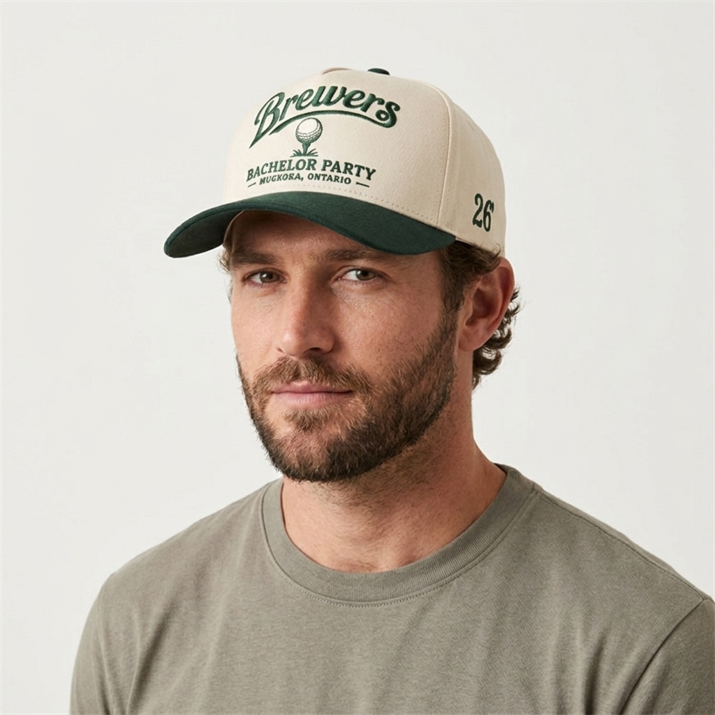Vintage Two Tone Cotton Twill Five Panel Baseball Cap with Embroidered Golf Inspired Logo