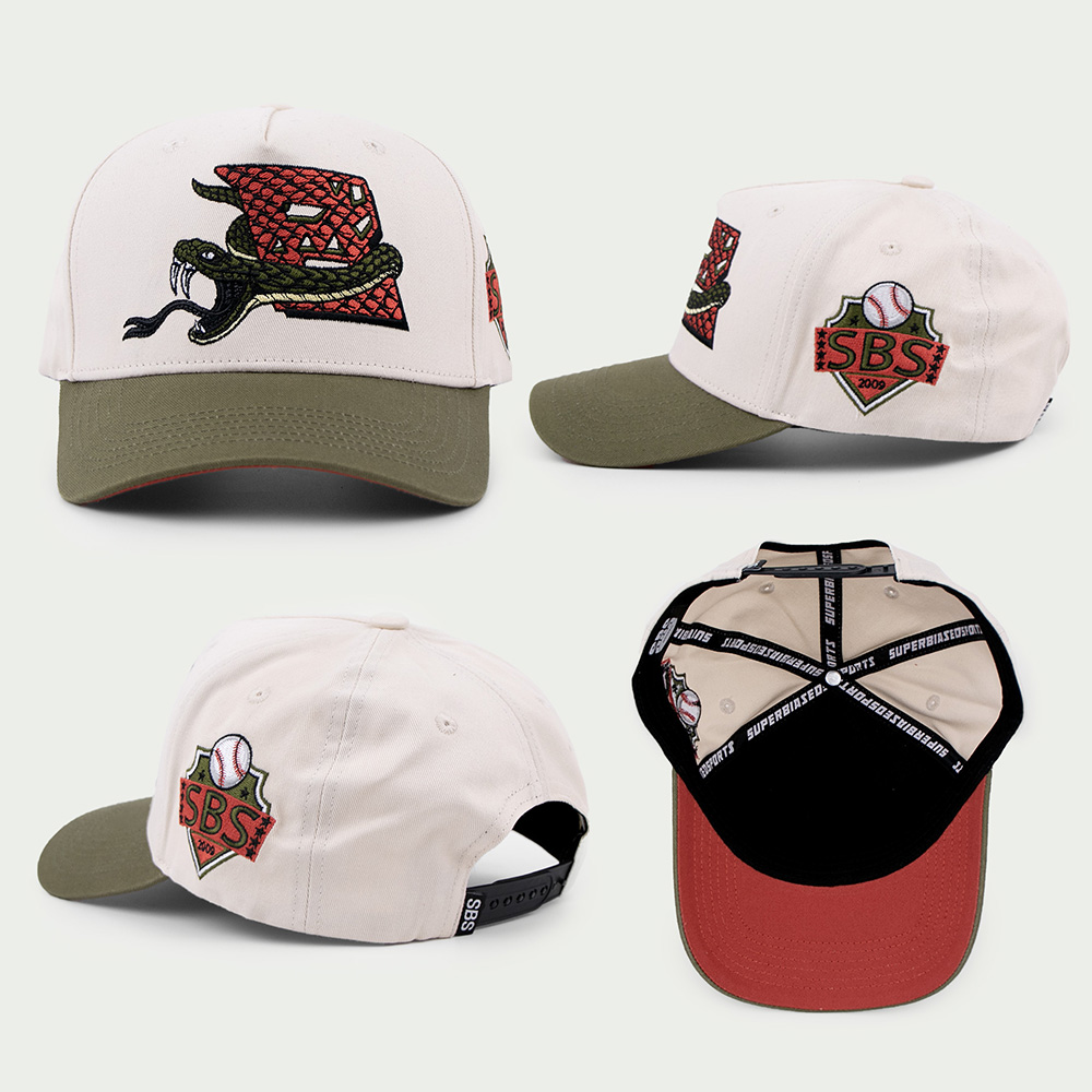 Two-Tone Cotton Twill Baseball Cap with Snake Front Embroidery