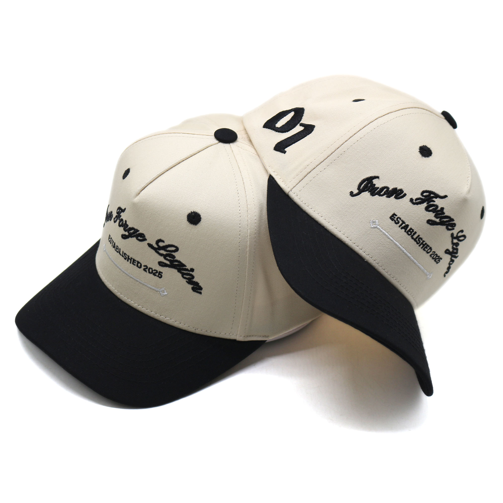Two-Tone 5-Panel Cotton Twill Baseball Cap with Flat Embroidery