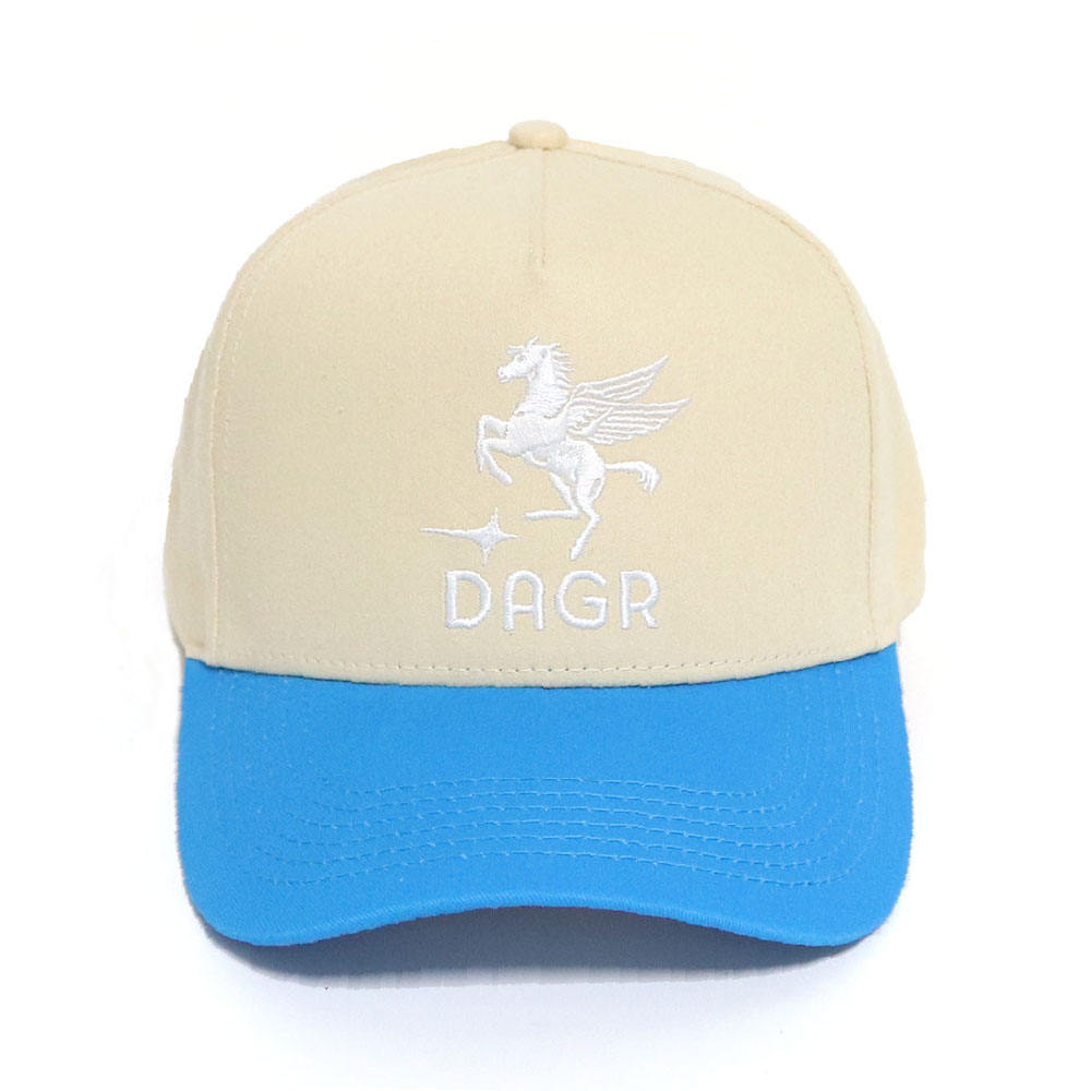 Beige and Blue Curved Brim Trucker Cap with Embroidered Pegasus Logo