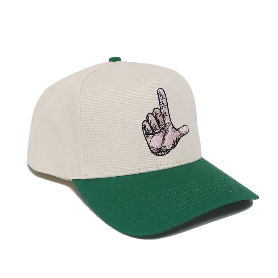 Cream and Green Two-Tone Hand Logo Baseball Cap