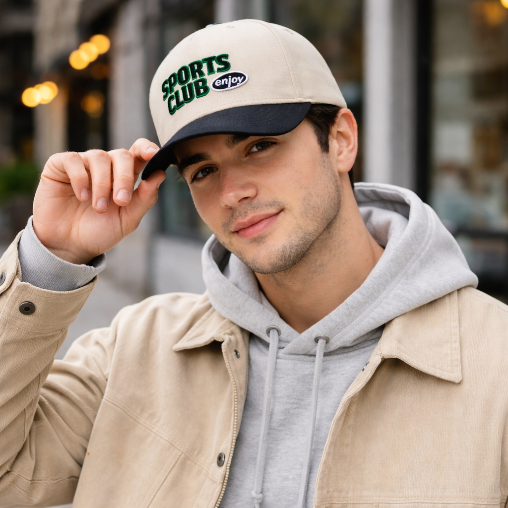 Two-Tone Sports Club Embroidered Cotton Twill Baseball Hat – 5 Panel Cap