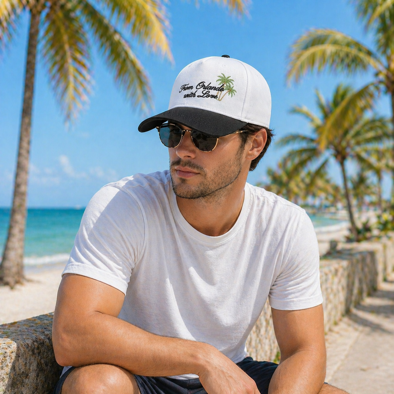 Two Tone 5 Panel Cotton Twill Baseball Cap with Flat Embroidered Orlando Love Logo