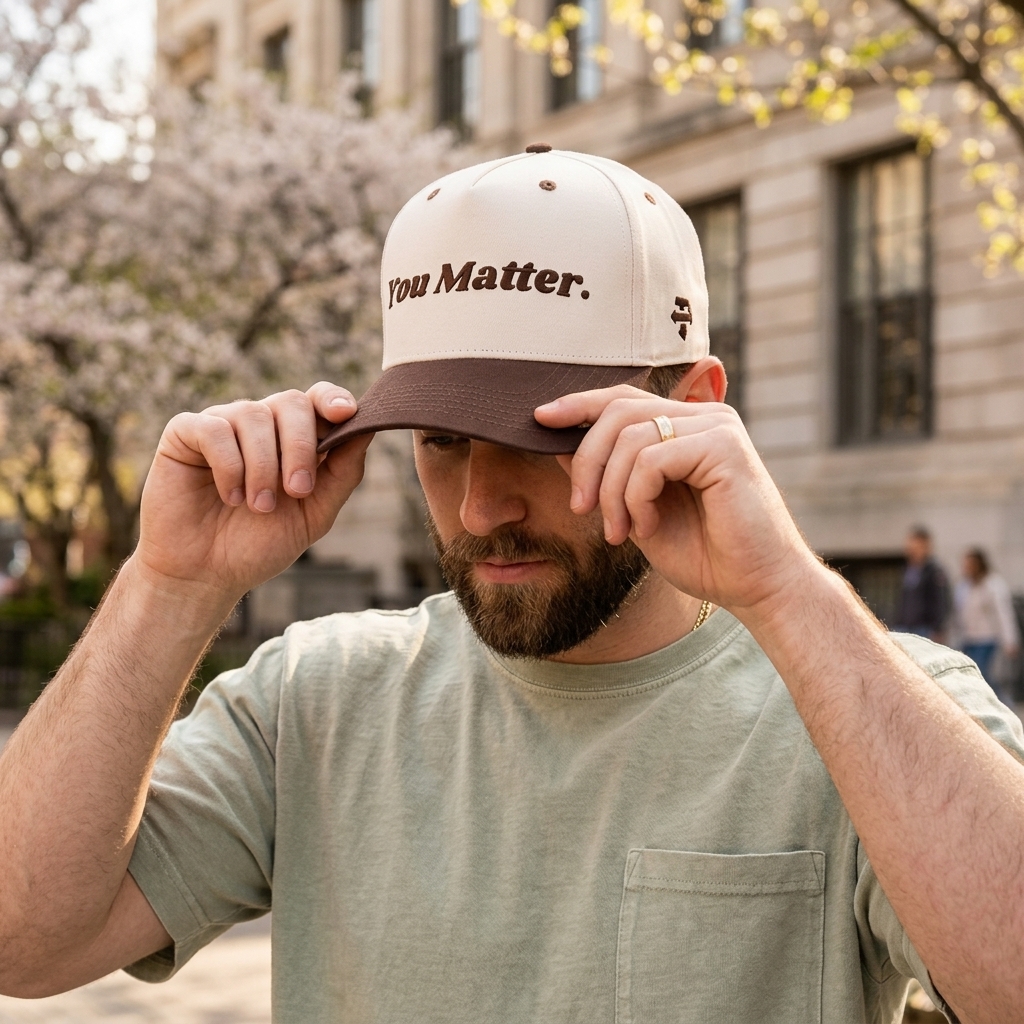 Cream Brown You Matter Embroidered Five-Panel Baseball Cap