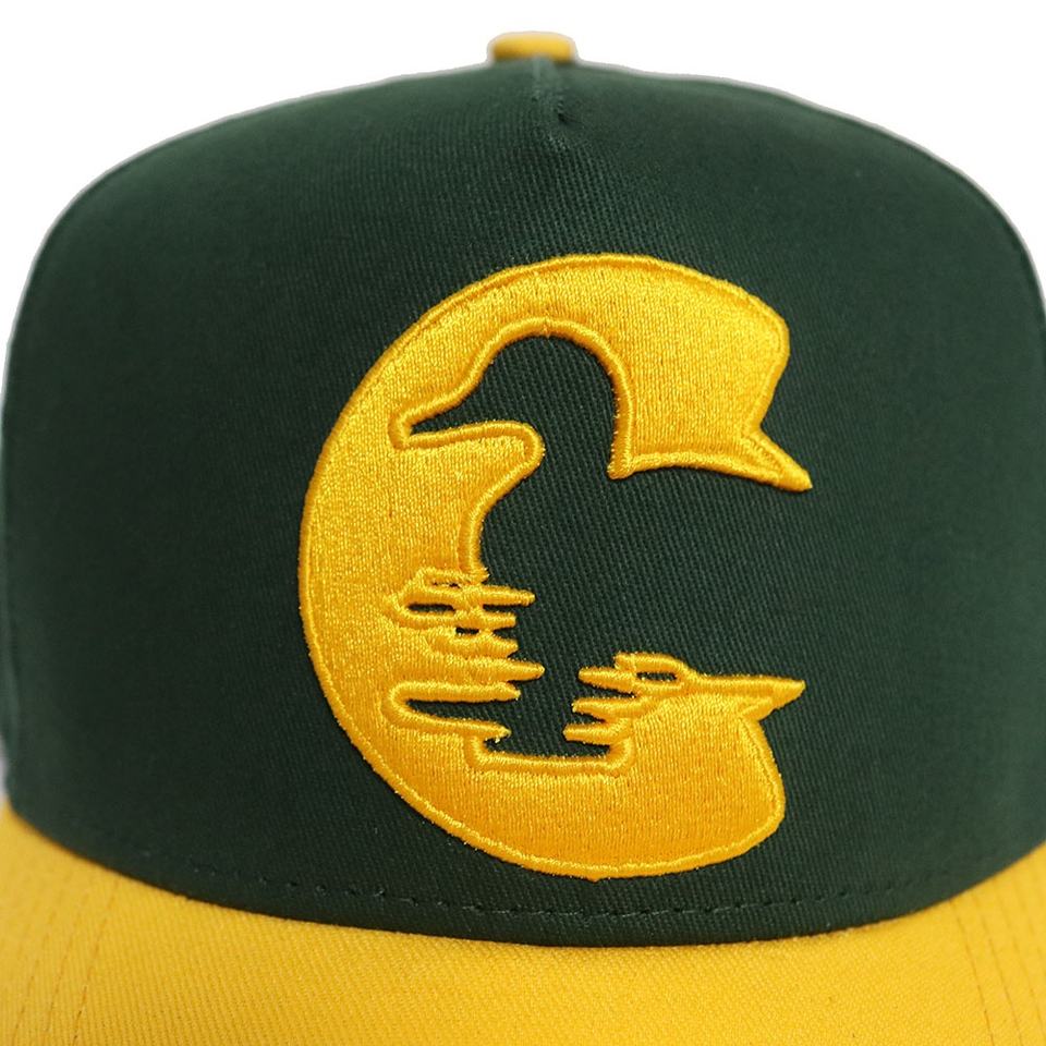 Green Yellow Two Tone Flat Embroidered Letter Baseball Cap Cotton Twill Hat
