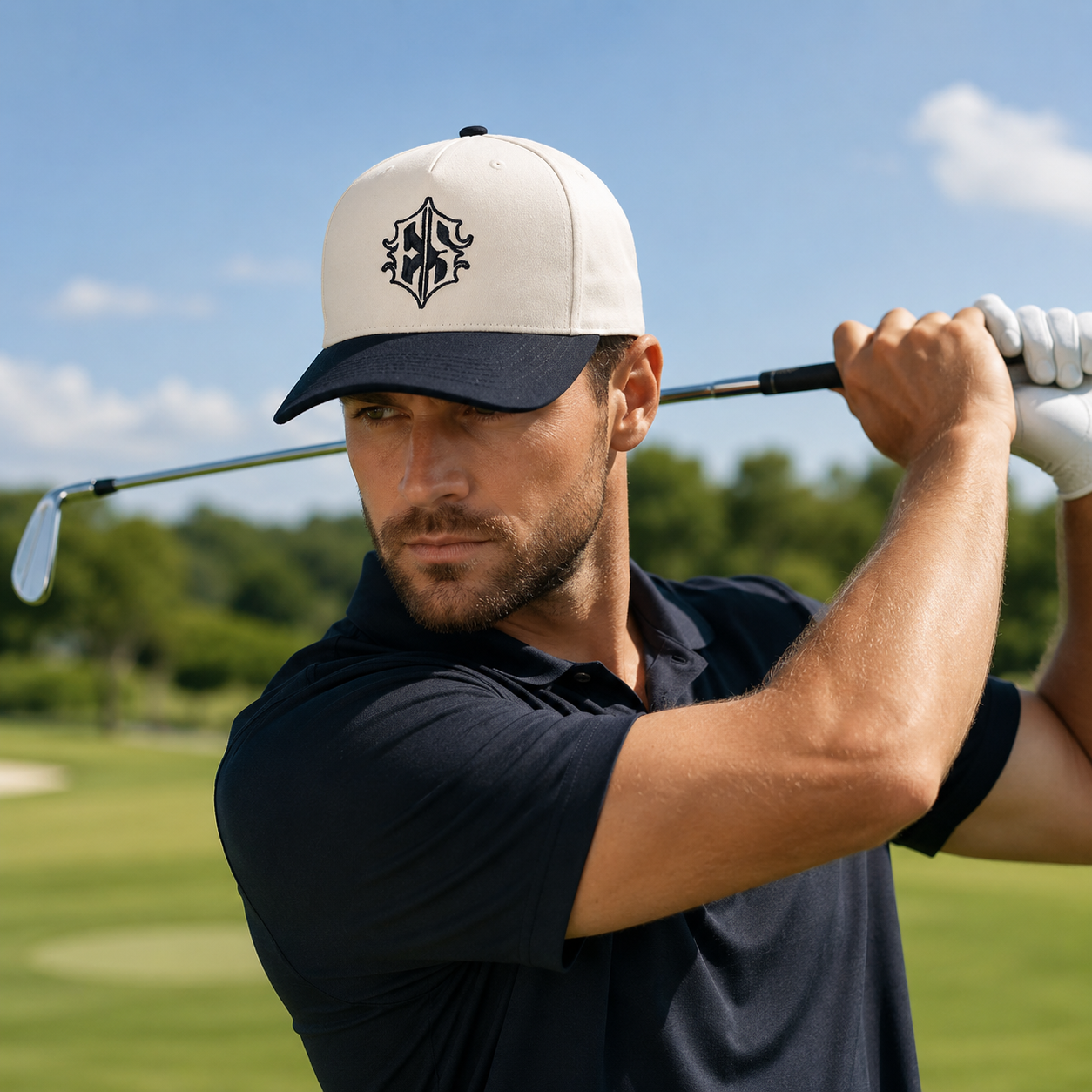Two-Tone 5 Panel Cotton Twill Baseball Cap with Shield Embroidery
