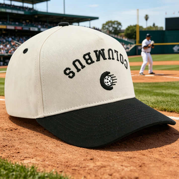 Cream Black Two Tone Cotton Twill Baseball Cap with Columbus Embroidery