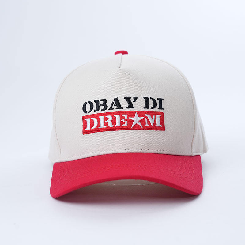 Cream and Red Two Tone Baseball Cap with Dream Embroidery