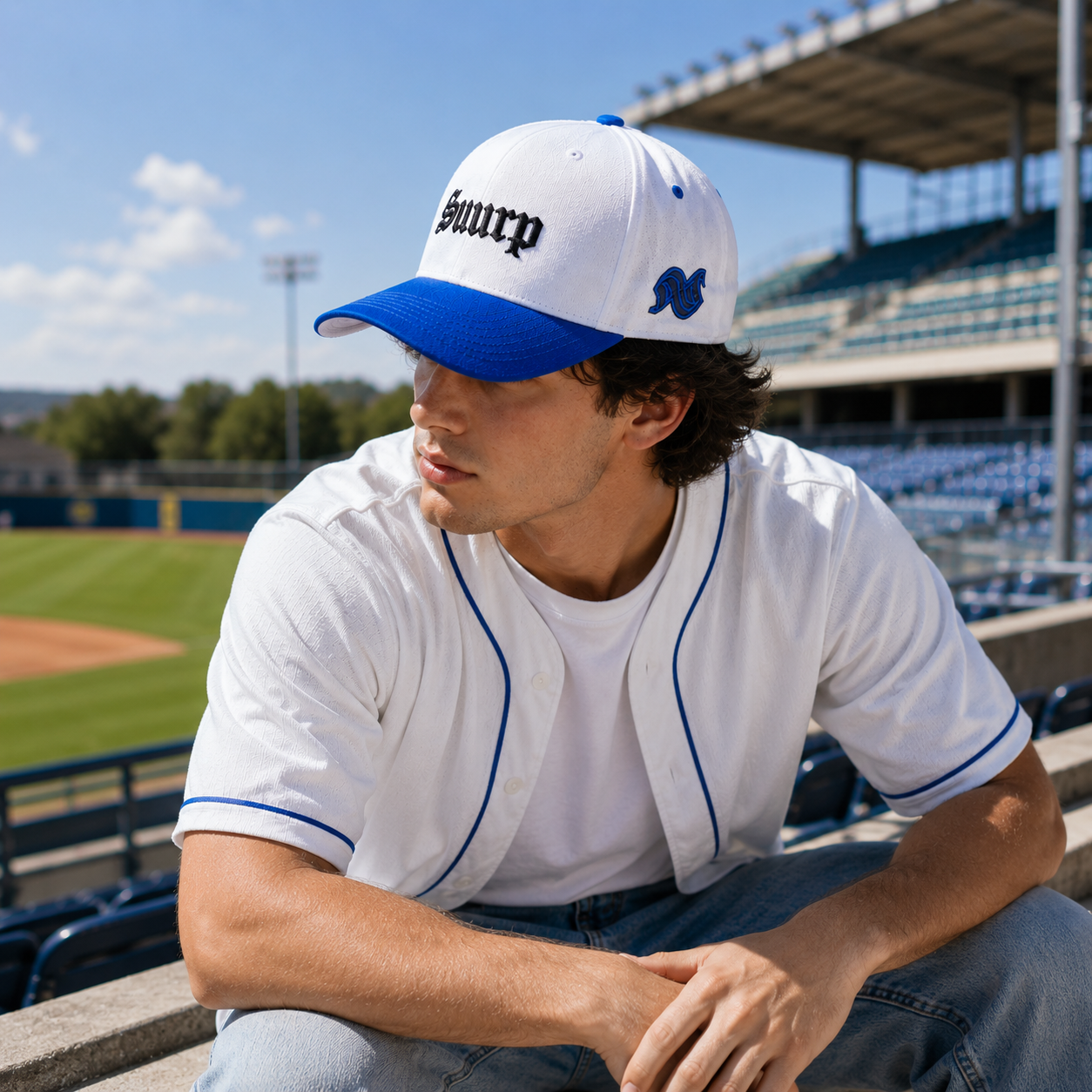 Suurn White Blue Two-Tone Embroidered Baseball Cap