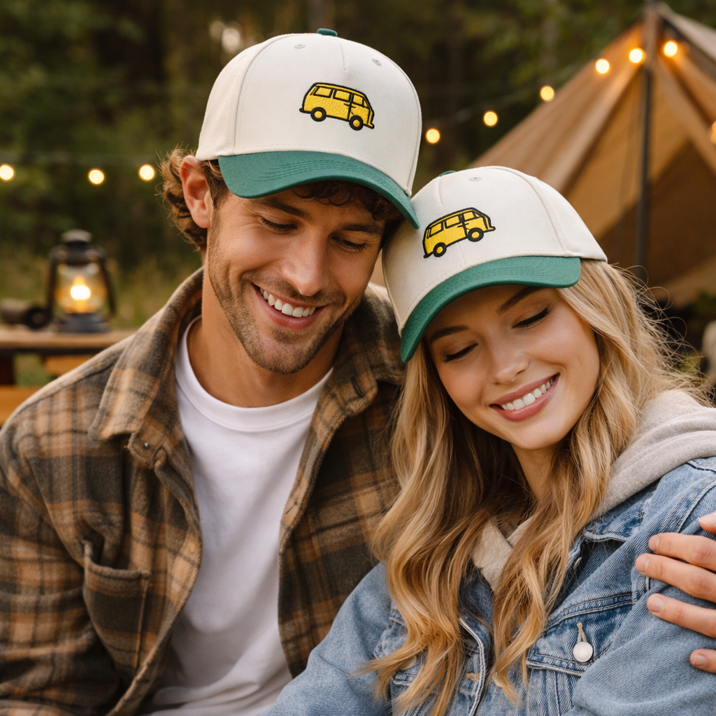 Vintage Van Embroidered Two Tone Cotton Baseball Cap