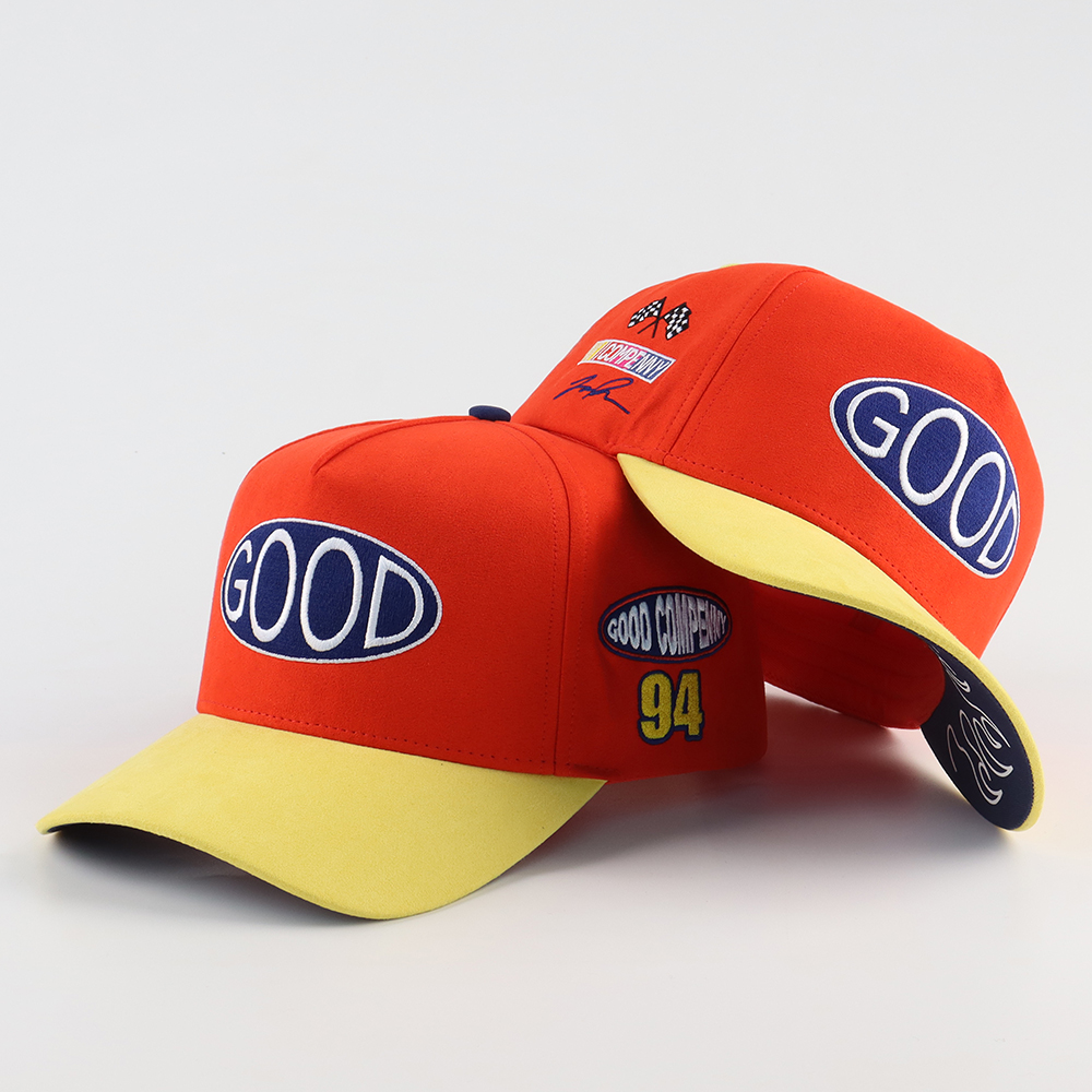 Red Yellow GOOD Racing Patch Embroidered 5 Panel Baseball Cap