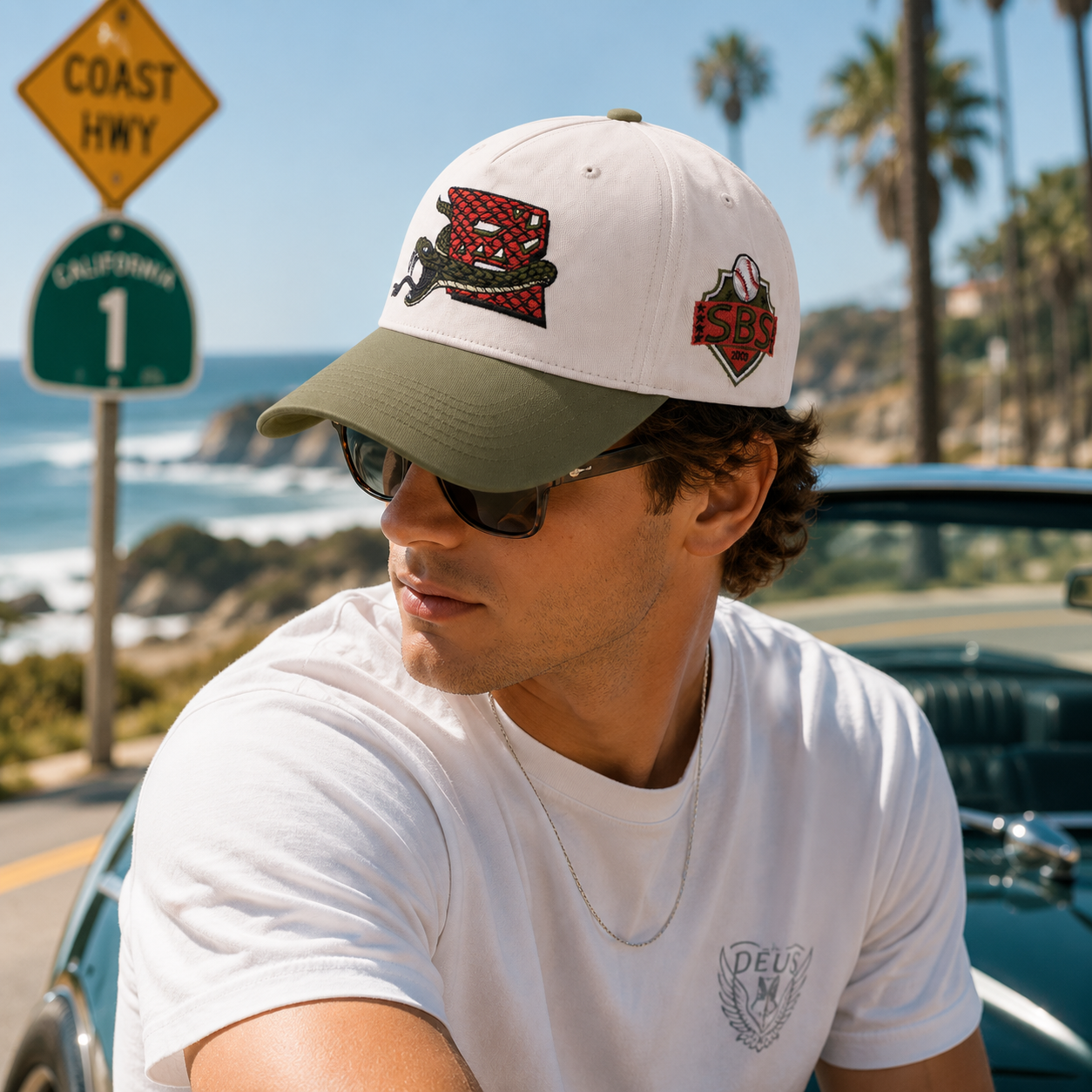 Two-Tone Cotton Twill Baseball Cap with Snake Front Embroidery