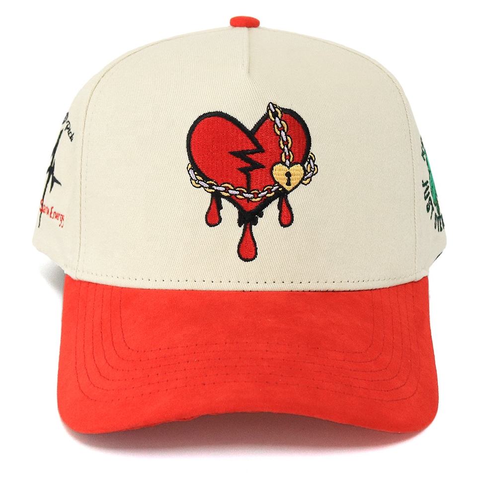 Red and Cream Broken Heart Embroidered Two Tone Baseball Cap