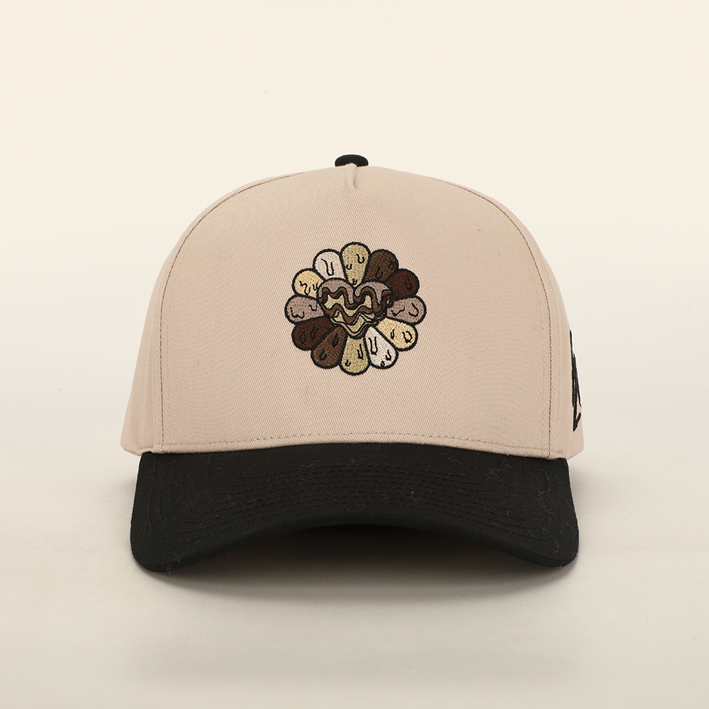 Flower Embroidered Two Tone Cotton Twill Baseball Cap