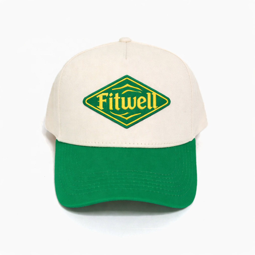 Cream and Green PAUSE Embroidered Two-Tone Baseball Cap