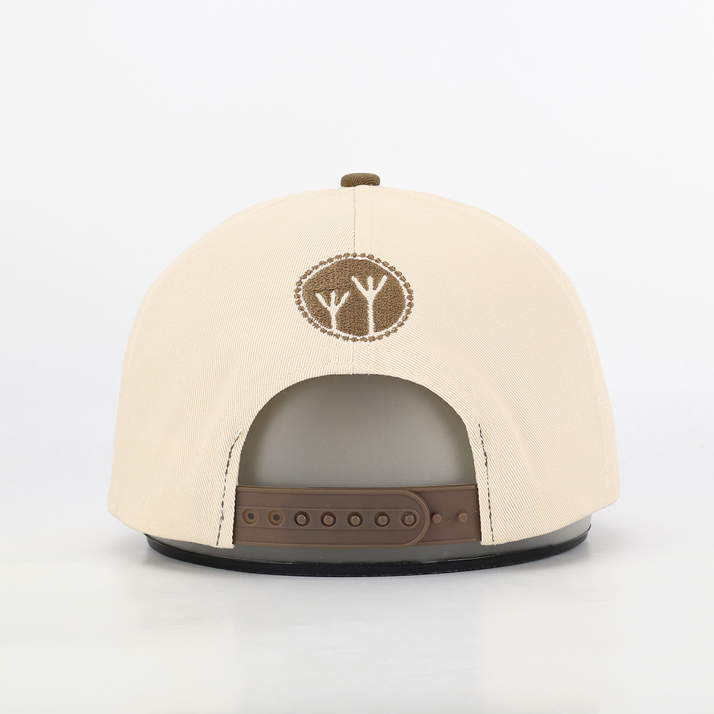 Two-Tone Cream and Khaki 5 Panel Cotton Twill Baseball Cap with Flat Embroidered Script Logo
