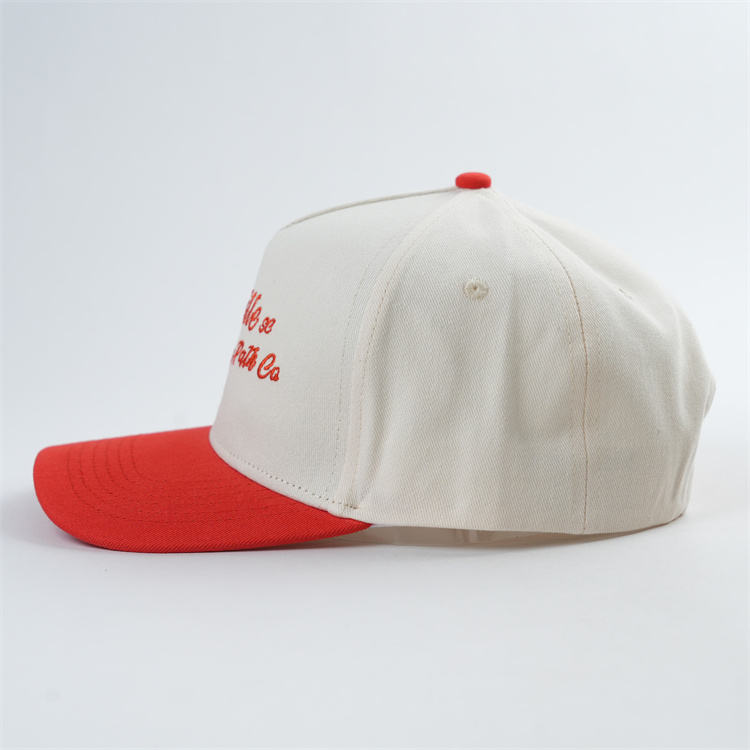 Cream Red Flat Embroidered Script Baseball Cap