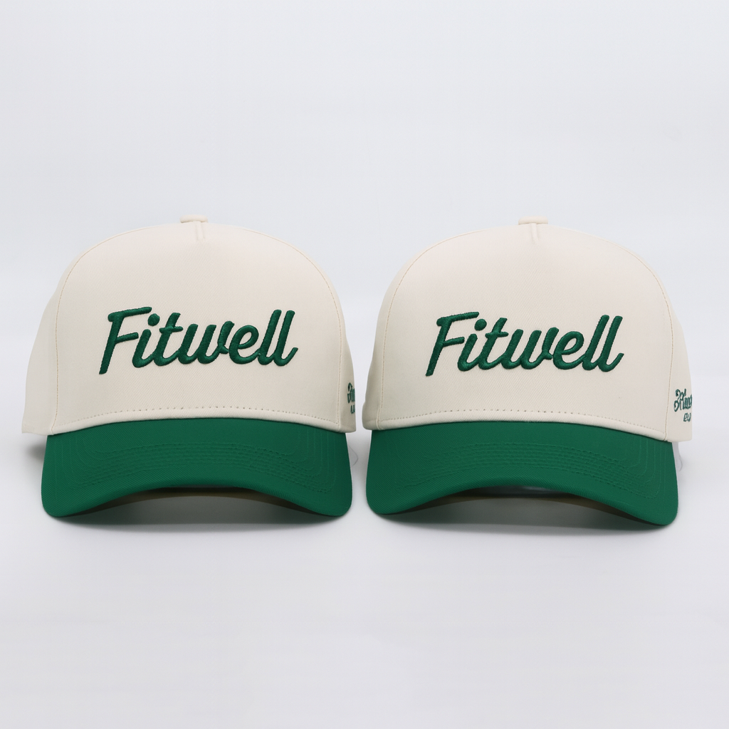 Two-Tone Cotton Baseball Cap with Flat Embroidered Logo – Green & Cream
