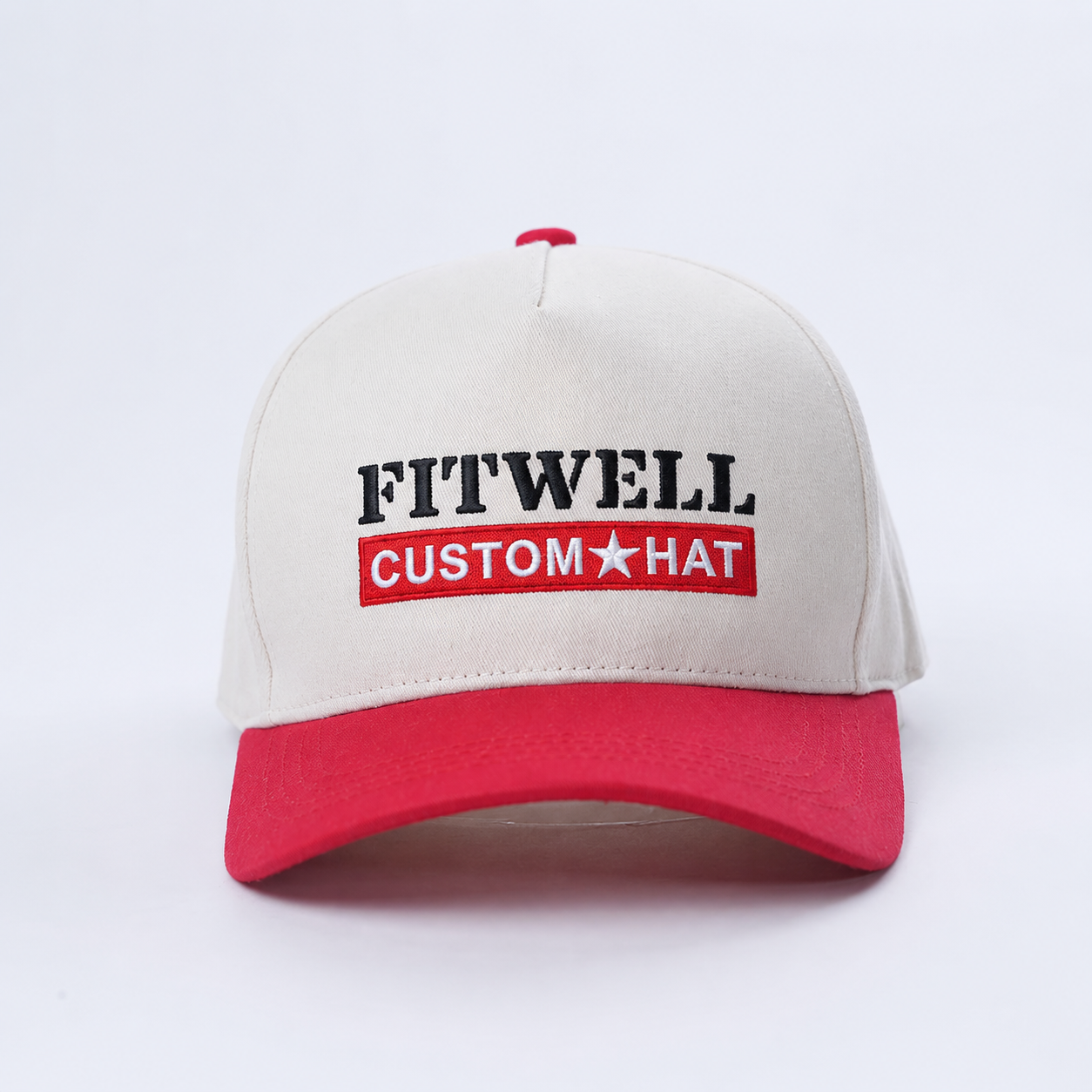 Cream and Red Two Tone Baseball Cap with Dream Embroidery
