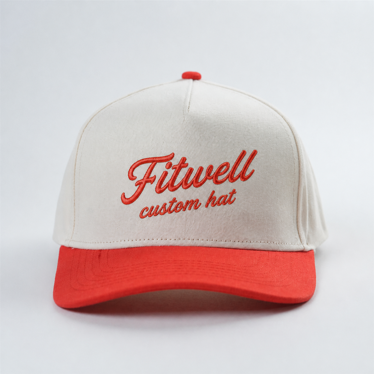Cream Red Flat Embroidered Script Baseball Cap