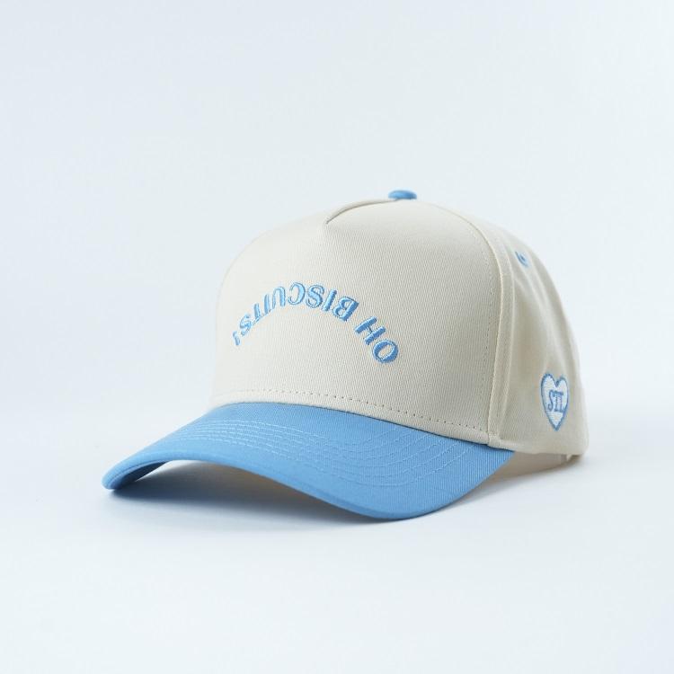 Cream and Sky Blue OH BISCUITS Two-Tone Five-Panel Cotton Twill Cap