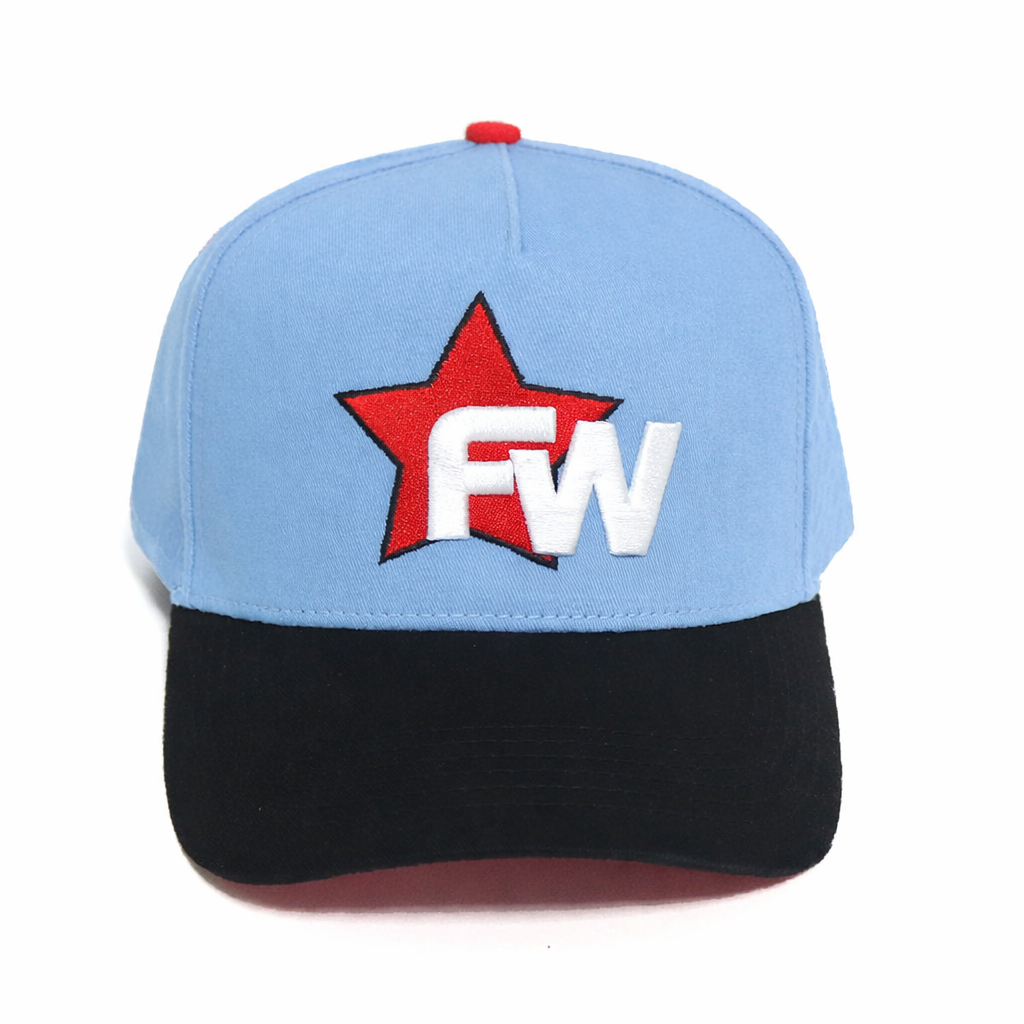 Light Blue and Black Star Logo 5 Panel Baseball Cap