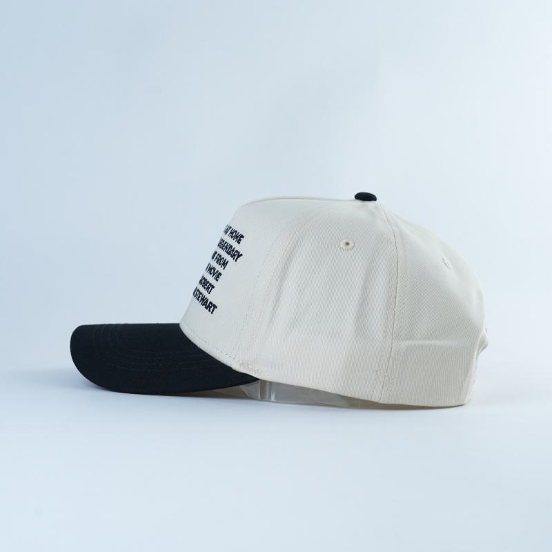 Two Tone Embroidered Text 5 Panel Cotton Twill Baseball Cap with Adjustable Strap