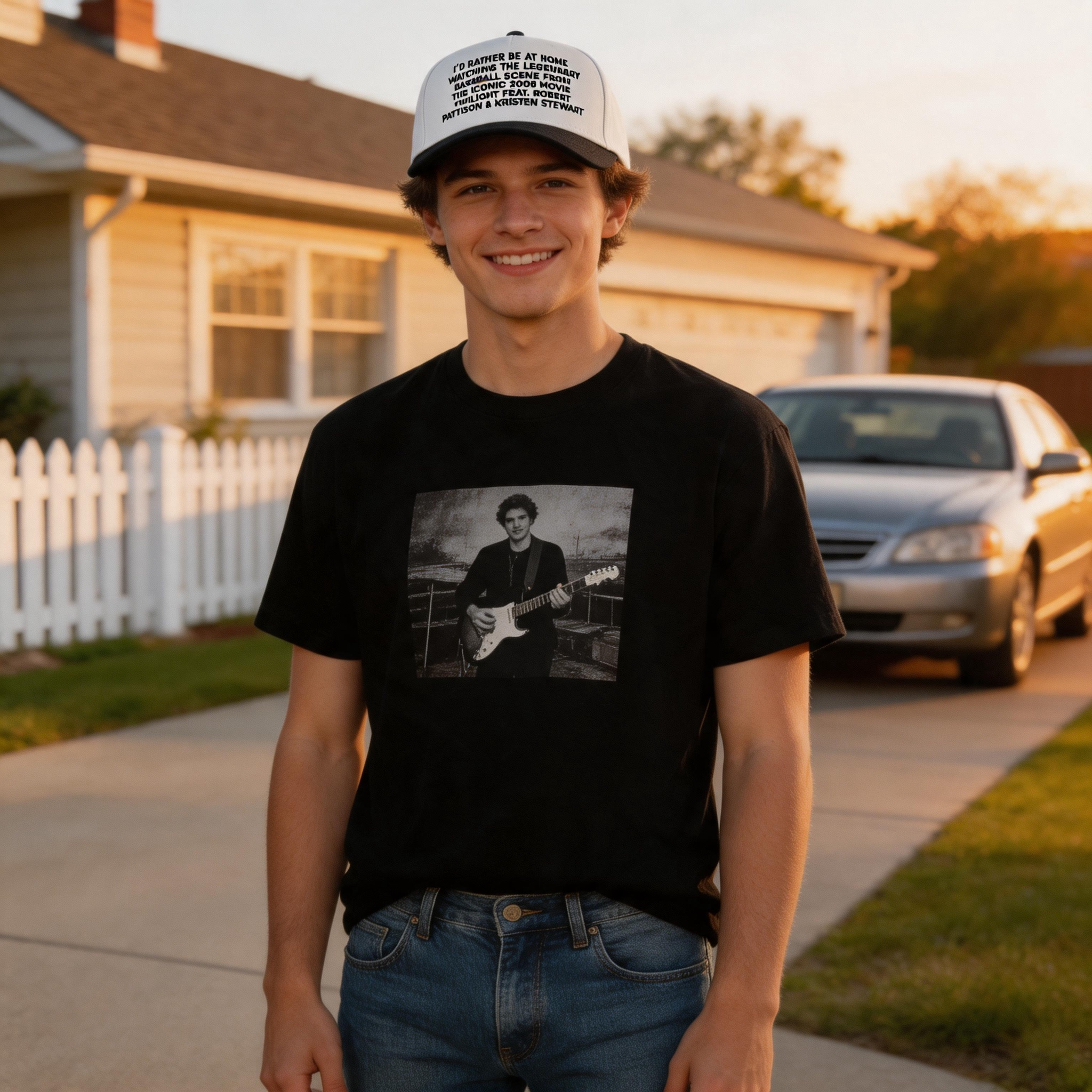 Two Tone Embroidered Text 5 Panel Cotton Twill Baseball Cap with Adjustable Strap