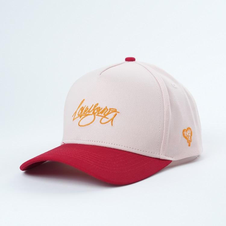 Pink Red Script Embroidered Curved Brim Baseball Cap