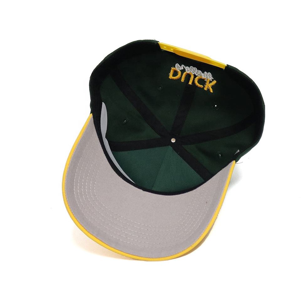 Green Yellow Two Tone Flat Embroidered Letter Baseball Cap Cotton Twill Hat