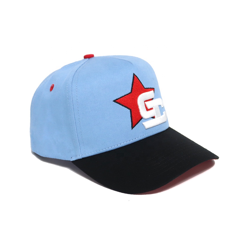 Light Blue and Black Star Logo 5 Panel Baseball Cap
