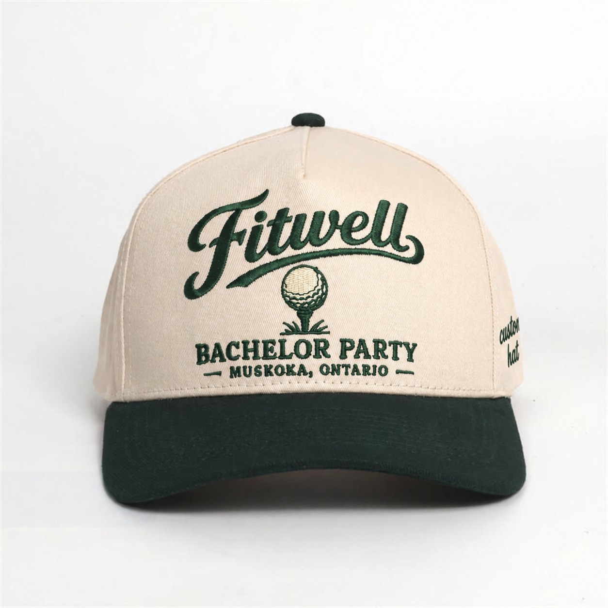 Vintage Two Tone Cotton Twill Five Panel Baseball Cap with Embroidered Golf Inspired Logo