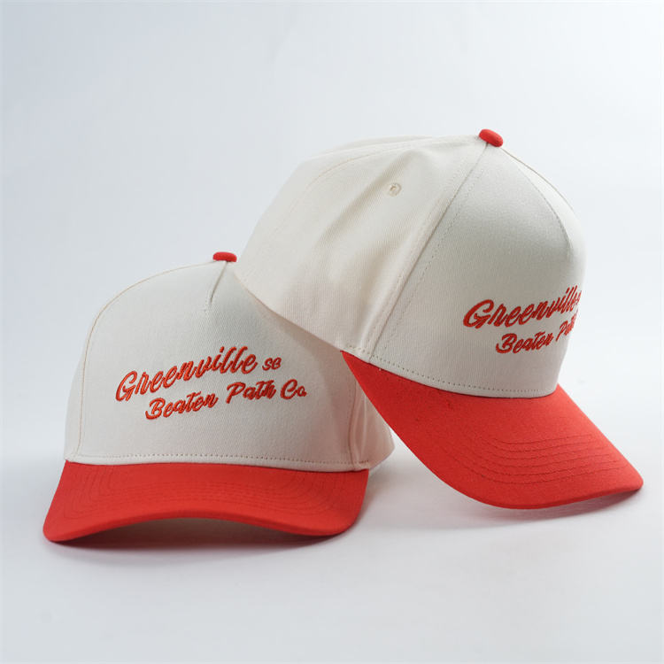 Cream Red Flat Embroidered Script Baseball Cap