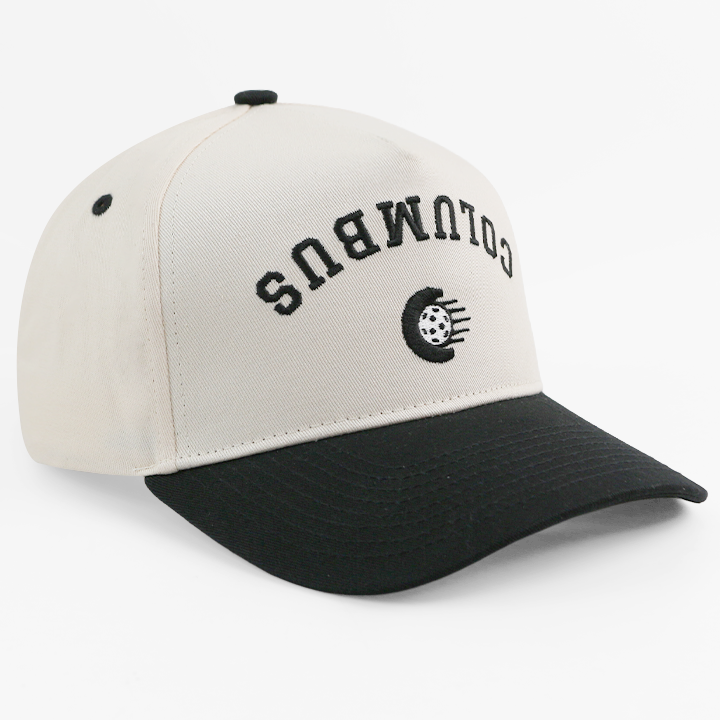 Cream Black Two Tone Cotton Twill Baseball Cap with Columbus Embroidery