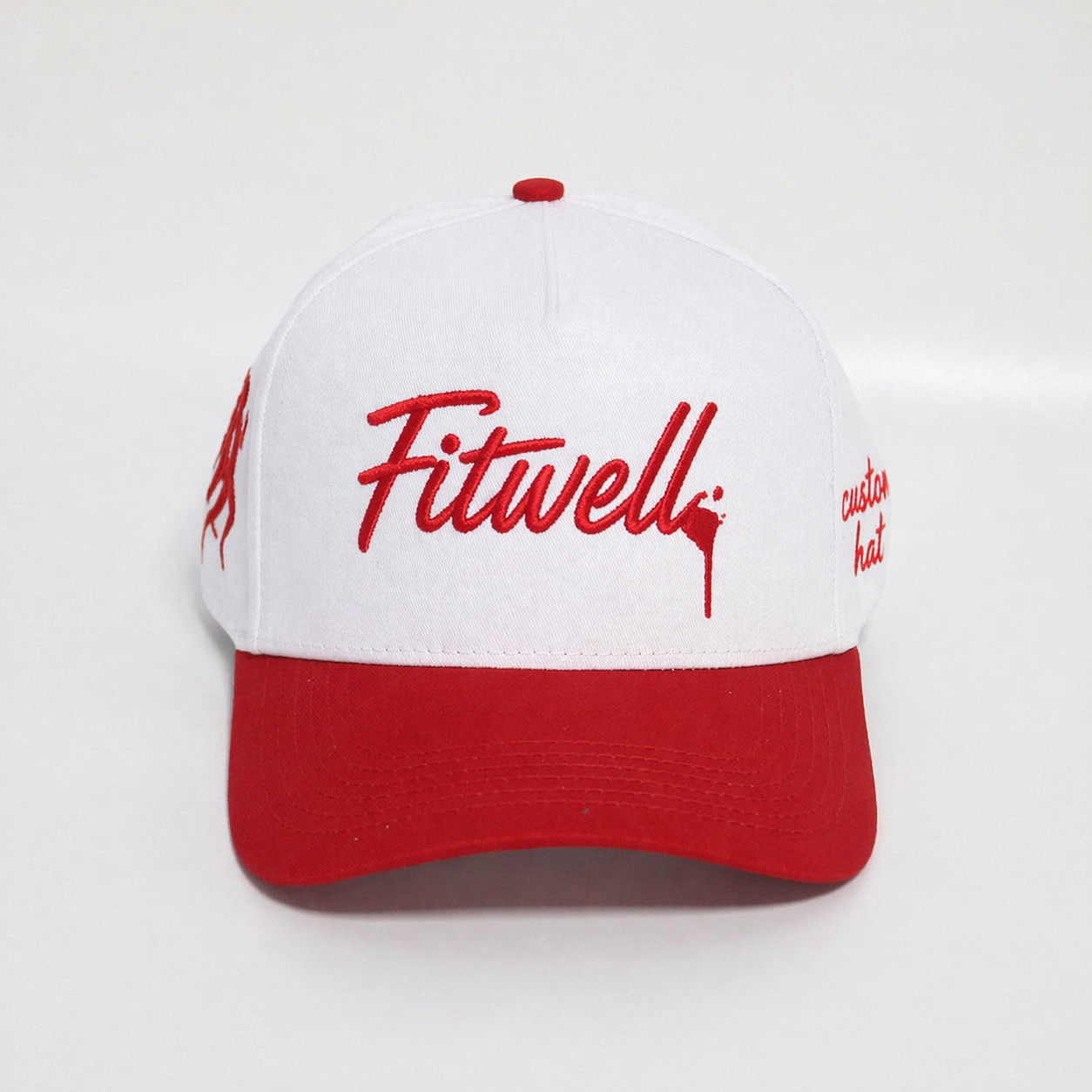 Two-Tone Red and White Script Embroidered Baseball Cap