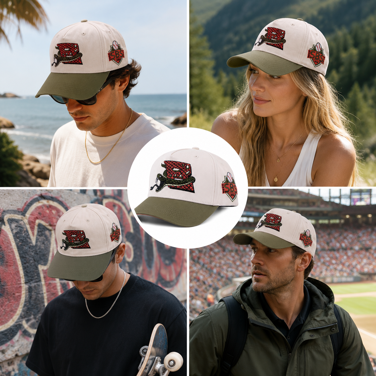 Two-Tone Cotton Twill Baseball Cap with Snake Front Embroidery