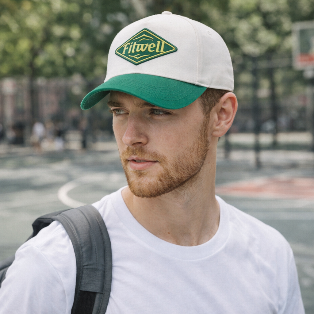 Cream and Green PAUSE Embroidered Two-Tone Baseball Cap