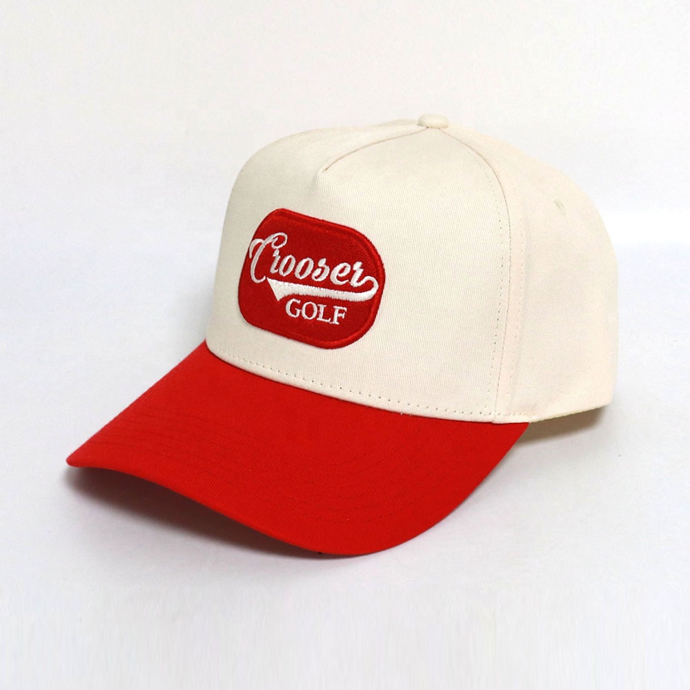 Rooster Golf Two Tone Embroidered Baseball Cap Cream Red